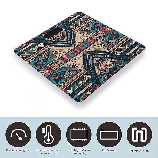 Retro Tribal Pattern Scale for Body Weight Digital Bathroom Scale Accurate Smart Weight Scales with Large Display Weighing Machine High Precision Scales
