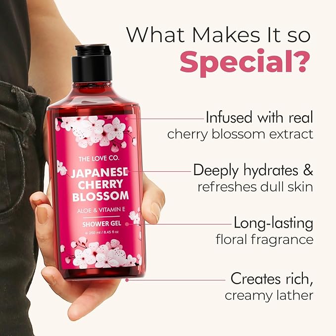 T.H.E. L.O.V.E. C.O. Experience the Luxurious Japanese Cherry Blossom Body Wash - 100% Vegan Shower Gel for Women and Men - Skin Care Essential - 250ml