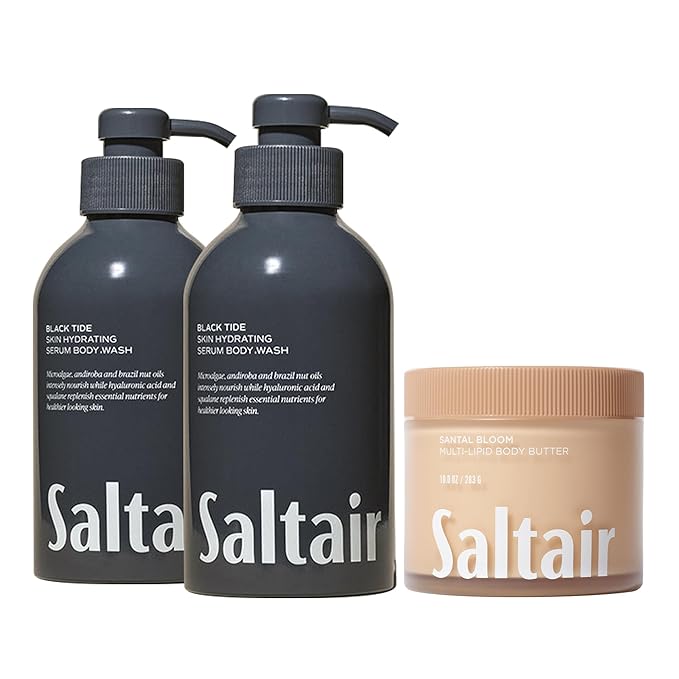 Saltair Luxury Skin Care Bundle – Black Tide Body Wash 2-Pack &amp Santal Bloom Multi-Lipid Body Butter 10oz | Moisturizing Shower Gel &amp Deep Hydrating Body Cream