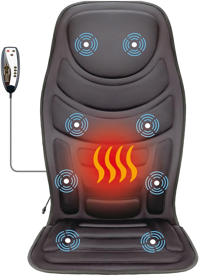 Heated Massage Seat Cushion with Remote Control 8 Vibration Motors Chair Back Massager Heat Therapy Black