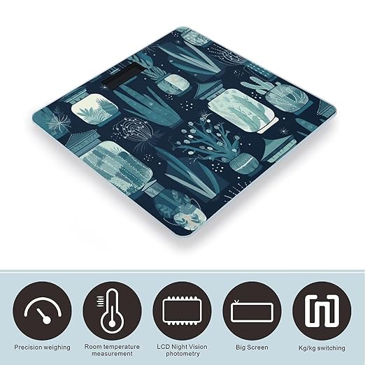 Succulent Plants and Cactus Bathroom Scale Automatic Power On/Off Body Scales LCD Backlight Display Square Digital Scale Rounded Corners Bathroom Scales for Home Bedrooms