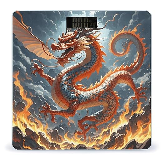 Fire Chinese Dragon Digital Bathroom Scale for Body Weight Weighing Scale with Backlit LCD Display High Precision Measurements &amp Measures Weight Up to 180kg