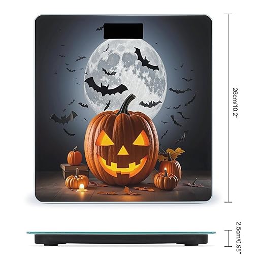 Halloween Moon Bat Pumpkin Scale for Body Weight Accurate Digital Bathroom Scale Toughened Glass High Precision Scales Smart Weight Scales with Large LCD Backlight Display Weighing Machine