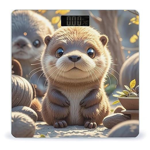 Animal Cute Brown Otters Scale for Body Weight Digital Bathroom Scale Toughened Glass High Precision Scales for Body Weight with Large LCD Backlight Display Weight Scales