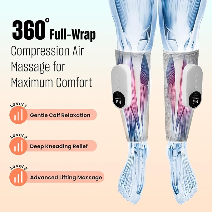 Leg Massager with Heat and Compression Calf Massager for Circulation and Pain with 3 Intensities 3 Modes Restless Legs Syndrome Relief Compress Leg Machine Gifts for Women (Pair) (Light Gray)