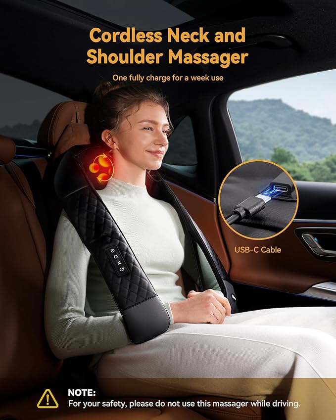 KNQZE Shiatsu Cordless Neck and Back Massager with Heat Rechargeable Neck and Shoulder Massager 4D Deep Tissue Kneading Massage for Leg Full Body Muscle Pain Relief 2026 Upgraded Ergonomic Design