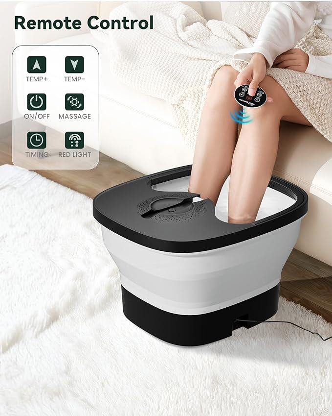 Snailax Foot Spa Bath Massager with Heat Bubble Shiatsu Massage Rollers Remote Control Temperature Control Collapsible Pedicure Foot Soaking Tub