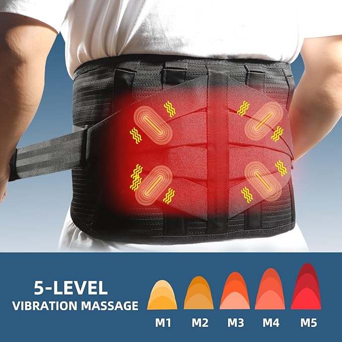 HONGJING Red Light Massage Back Brace with Heat for Lower Back Pain Relief Cordless Back Support Massager Belt Rechargeable for Pain from Herniated Disc Scoliosis Sciatica (L)