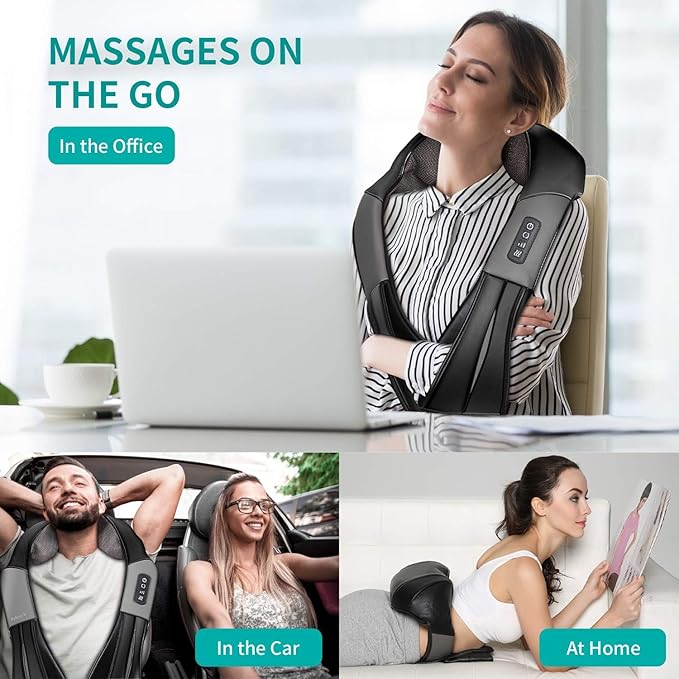 Nekteck 2 Piece Shiatsu Neck and Back Massager with Soothing Heat and One Storage Bag