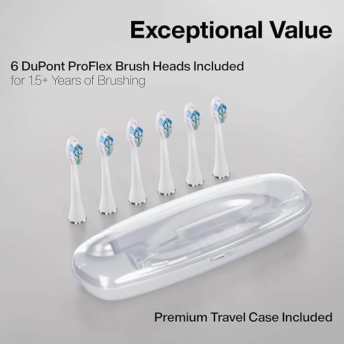 Aquasonic Vibe Series PRO – Ultra-Whitening Electric Toothbrush – 5 Modes &amp Smart Timers – Premium Travel Case &amp 6 Proflex Brush Heads – ADA Accepted Toothbrush (Optic White)
