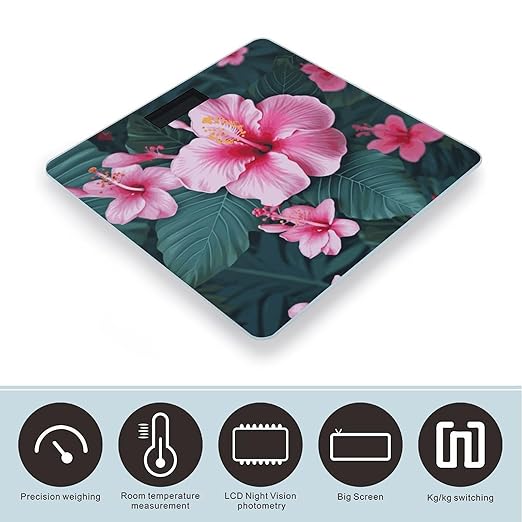 Hawaii Pink Flower Bathroom ScaleHighly Accurate Digital Weighing Machine for People Bright LED Display Weight Scale for The Aldult Home Use
