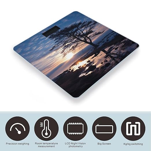 Tree Branch Silhouette at Dusk Scale for Body Weight Anti-Slip Tempered Glass Digital Bathroom Scales Clear LCD Display Weighing Scale Safe Rounded Corners Smart Scales