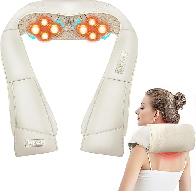 Joyset Shiatsu Neck and Back Massager with Heat Shoulder Massager for Pain Relief Deep Tissue3D Kneading Massage with Cloth Cover Easy to Clean (Khaki)