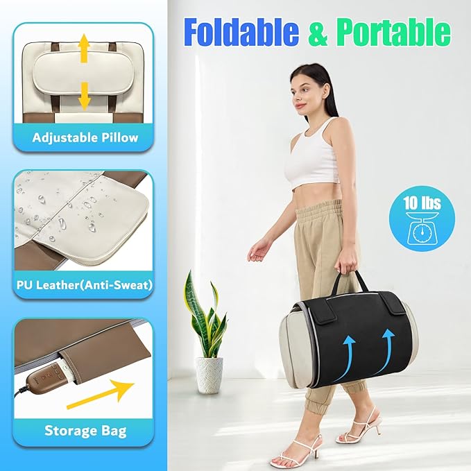 Full Body Massage Mat with Airbags Stretching &amp Heating 3D Lumbar Traction &amp Relaxation Back Massager Pad 4 Modes 3 Intensities 3 Heat Levels PU Leather Portable &amp Foldable Design Fi