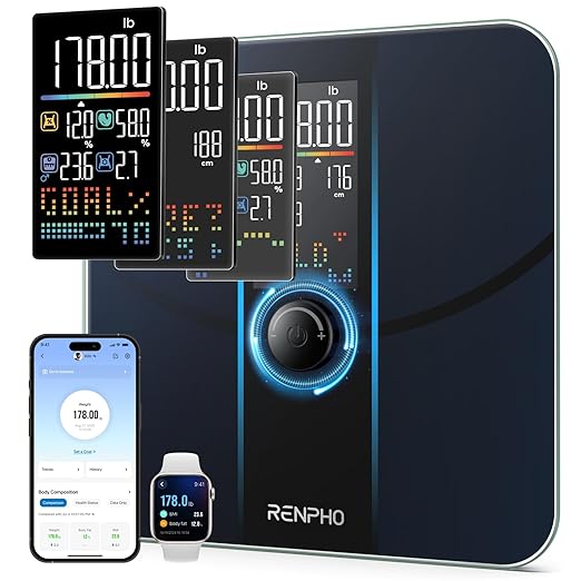 RENPHO Smart Scale for Body Weight Body Fat Scale for BMI Body Fat Muscle Mass High Accurate Bathroom Scale with Large VA Dispaly 18 Body Composition 400lb ELIS 3X