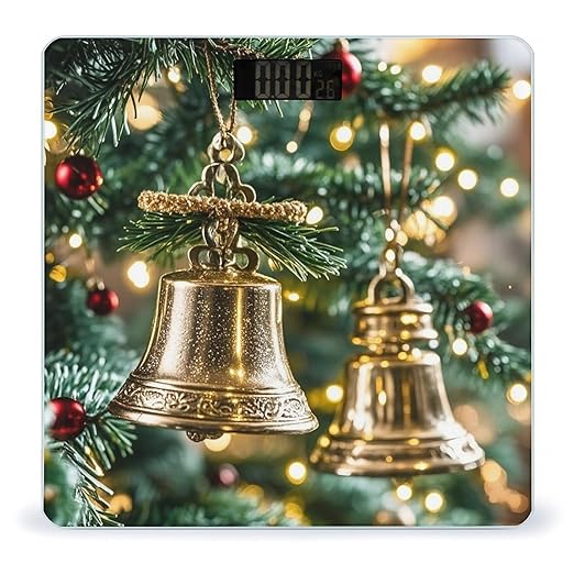 Christmas Bell Scale for Body Weight Highly Accurate Digital Bathroom Body Scale Digital Bathroom Scales for People Anti-Slip Large LCD Display Smart Scales