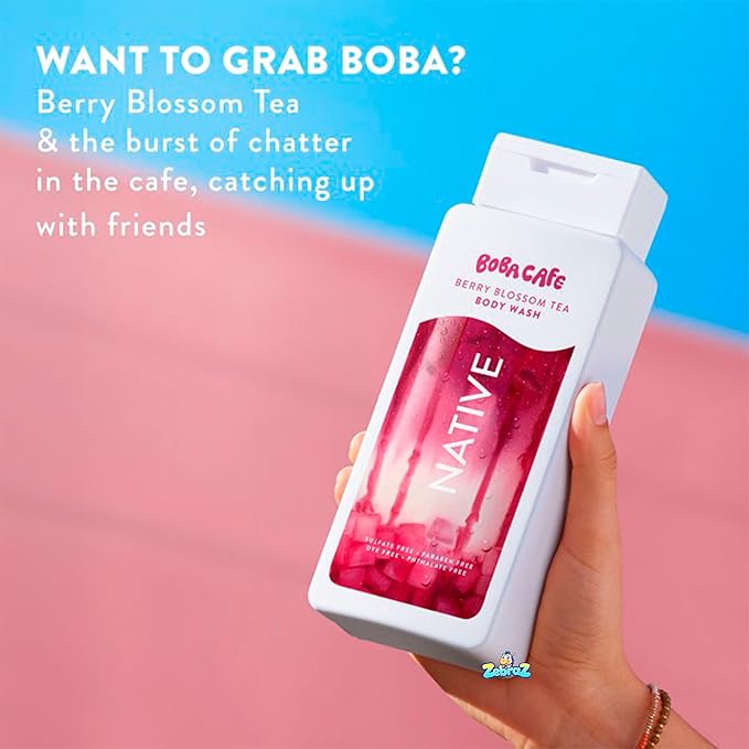 Native Body Wash Limited Edition Berry Blossom Tea Sulfate Free Body Wash for Women &amp Men Boba Café 18 fl oz - Pack Of 02