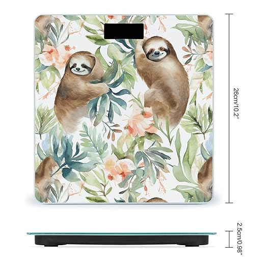Watercolor Sloth Scale for Body Weight Highly Accurate Digital Bathroom Scale Sturdy Tempered Glass Weighing Scales with LCD Display Fashion Body Fat Smart Scales 400lb