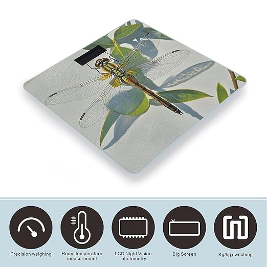Hand Painted Dragonfly Scale for Body Weight Digital Bathroom Scale Toughened Glass High Precision Scales for Body Weight with Large LCD Backlight Display Weight Scales