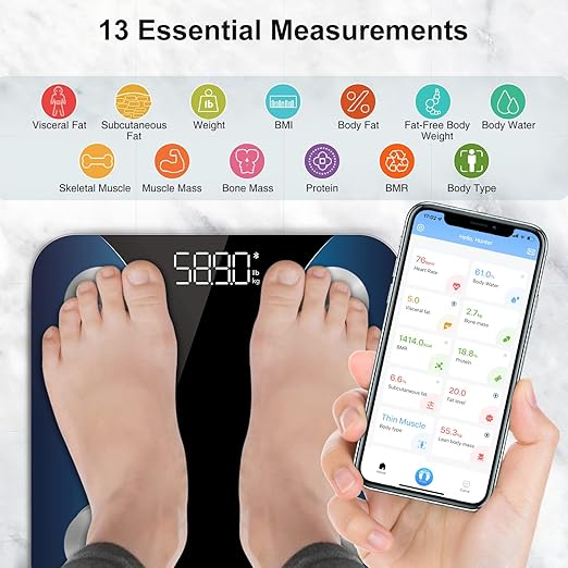 INSMART Smart Scale for Body Weight Digital Bathroom Scale with BMI Muscle Mass Bluetooth Body Fat Scale17 Body Composition Analyzer with Smart APP Sync Weight Scale 400 lbs- Blue