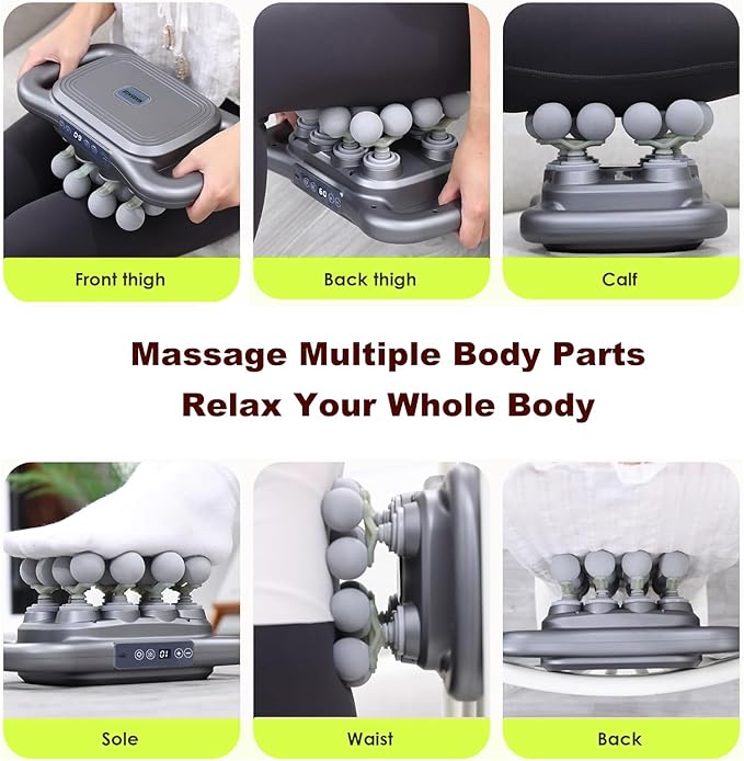 16-Head Massage Gun Set Deep Tissue Back Massager with 9 Modes &amp 9 Speed Settings for Shoulders Upper Arms Buttocks Legs (Dark Grey)