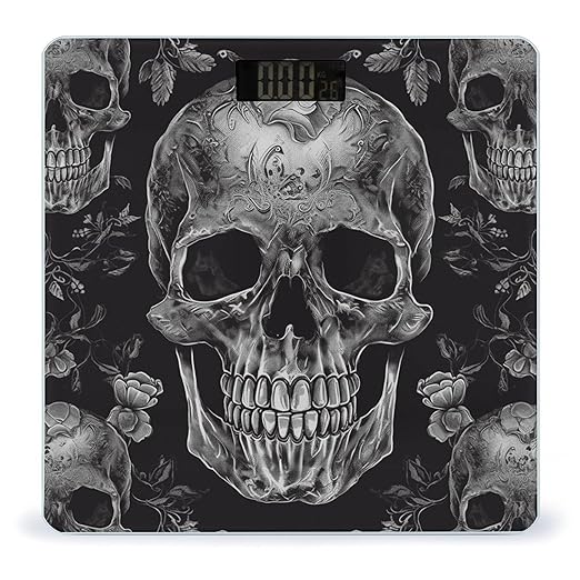 Skull Skeleton Weight ScaleClear LED Display Bathroom Digital Weighing ScaleTempered Glass Digital Bathroom Scale for Body Weight Capacity Up to 400 Lbs