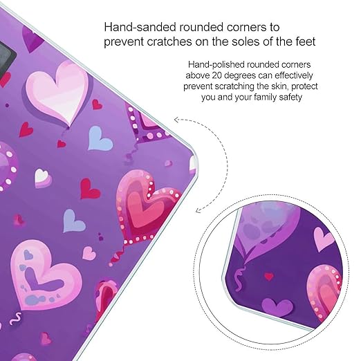 Purple Love Pattern Scale for Body Weight Sturdy Tempered Glass Weighing Scales with LCD Display Accurate Digital Bathroom Scale Convenient Body Fat Smart Scales 400lb