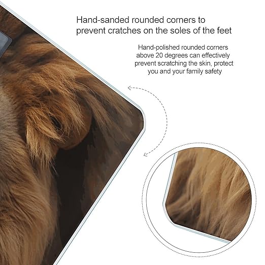 African Lion Head Scale for Body Weight Anti-Slip Tempered Glass Digital Bathroom Scales Clear LCD Display Weighing Scale Safe Rounded Corners Smart Scales
