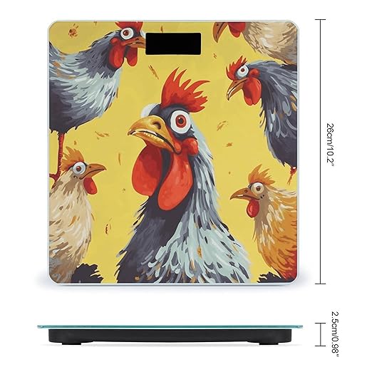 Art Chicken Painting Scale for Body Weight High Precision Digital Weight Scales with LCD Display Anti-Slip Sturdy Slim Tempered Glass Bathroom Scale for Home Use