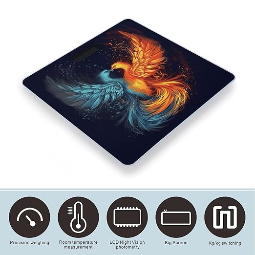 Fire and Water Phoenix Bathroom Scale for Body Weight 400 Lb Weight Scale with High Precision Sensors Tempered Glass Highly Accurate Digital Weighing Machine for People