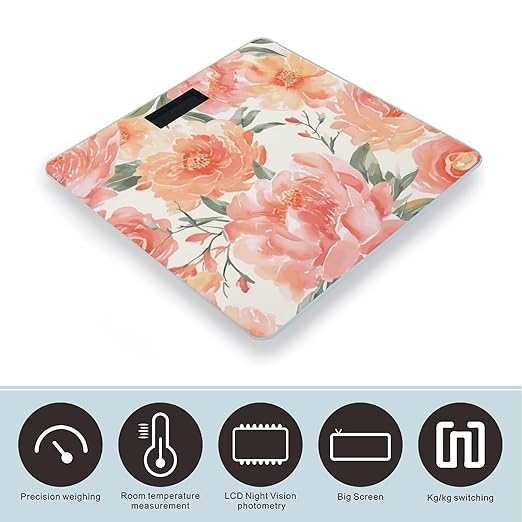 Peach Peony Bathroom Scale for Body Weight 400 Lb Weight Scale with High Precision Sensors Tempered Glass Highly Accurate Digital Weighing Machine for People