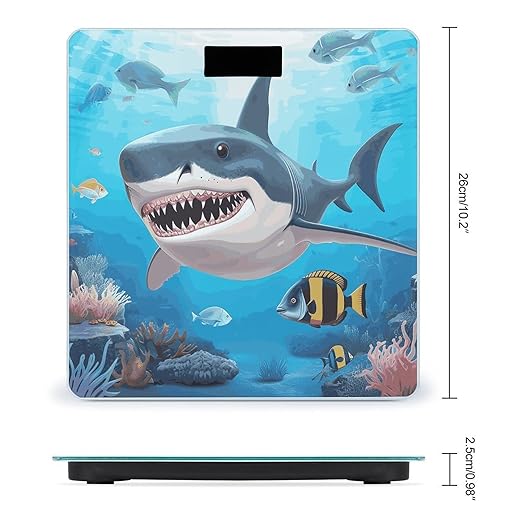 Shark Ocean Theme Weight Scale Digital Electronic Scales Bathroom Scale Larg LCD Backlight Display High Precision MeasurementsTempered Glass