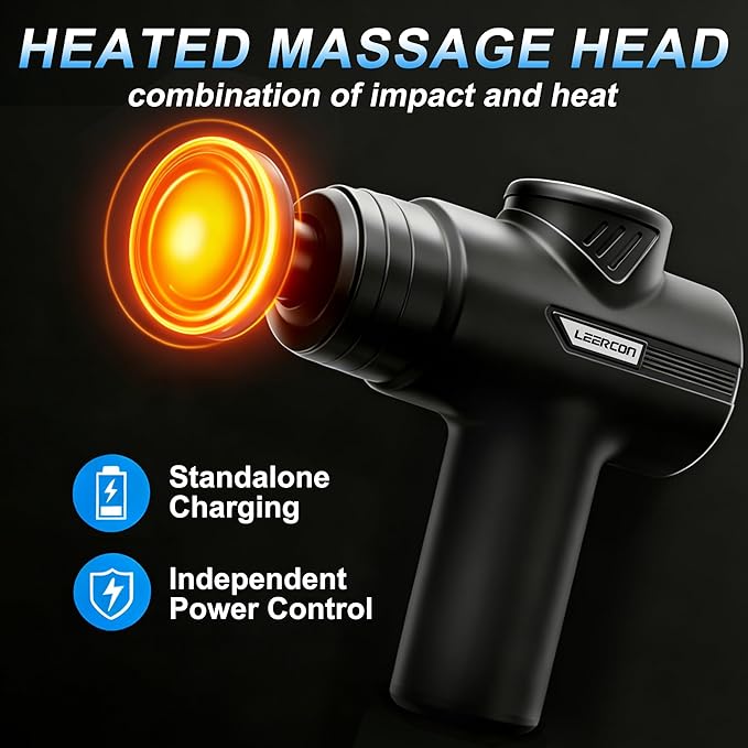 Massage Gun with Heat Deep Tissue Neck Massager Gun Back Massager for Pain Relief with 5 Heads &amp 6 Speeds Portable - Birthday Gifts for Men Women