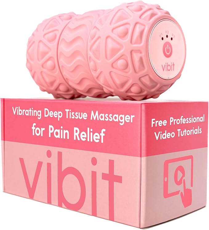 Vibit - Vibrating Massager for Plantar Fasciitis Pain Relief and Sciatica Foot and Body Portable Massage Roller Deep Tissue Pain Relief from Feet to Neck Electric 3 Vibration Levels (Pink)