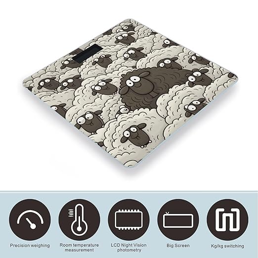 Digital Bathroom Scale for Body Weight Scale with Bright LCD Display High Accuracy Step-On Technology Auto On/Off Cartoon Black White Sheep Digital Scales 400 Lbs /180kg
