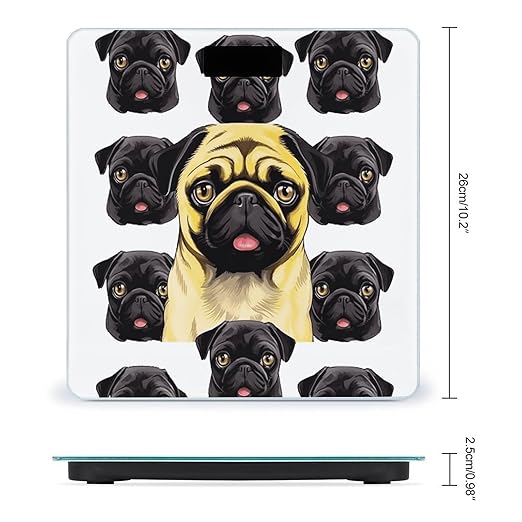 Black Yellow Pug Scale for Body Weight High Precision Digital Weight Scales with LCD Display Anti-Slip Sturdy Slim Tempered Glass Bathroom Scale for Home Use