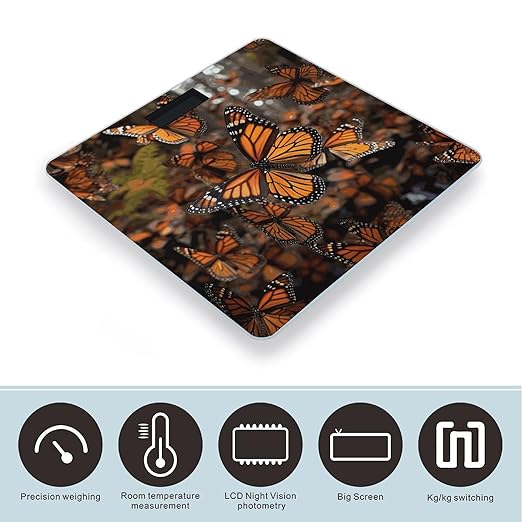 Monarch Butterflies Bathroom Scale for Body Weight Bathroom Weighing Scale with Backlit LCD Display Highly Accurate Measures Weight Up to 180kg