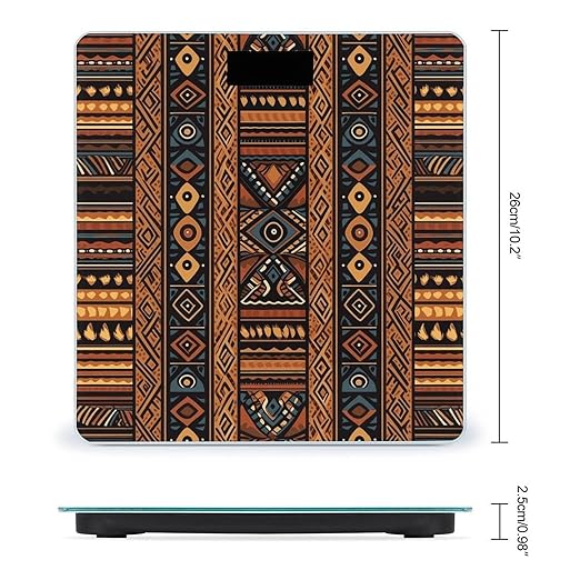 Traditional African Design Pattern Bathroom Scale for Body Weight Bathroom Weighing Scale with Backlit LCD Display Highly Accurate Measures Weight Up to 180kg