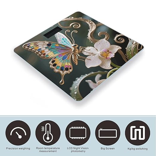 Fairy Orchid Dew Scale for Body Weight Sturdy Tempered Glass Weighing Scales with LCD Display Accurate Digital Bathroom Scale Convenient Body Fat Smart Scales Easy Read