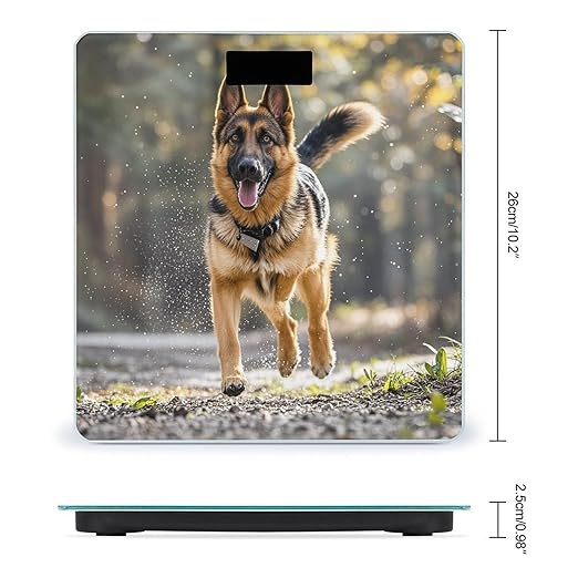 Running German Shepherd Dog Bathroom Scale for Body Weight Bathroom Weighing Scales with Back Lit LED Display Sturdy Tempered Glass Body Weight Bathroom Scale 400lb Weighing