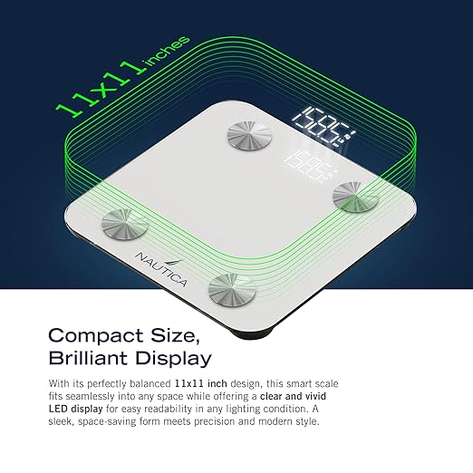Nautica Body Tracker Digital Bathroom Scale Bluetooth-Enabled Smart Scale with BMI Body Fat Muscle Mass Tracking &amp More Syncs with Smartphone App for Body Composition Tracking 396 Lbs.
