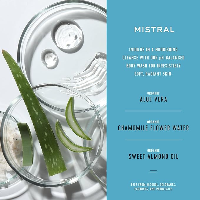 Mistral Vai Beach Luxury Shower Gel - Body Wash for Women – Moisturizing Clean Body Wash with Aloe Vera Chamomile &amp Sweet Almond Oil | Paraben-Free Hydrating | Scented Shower Gel - 8.7 fl oz