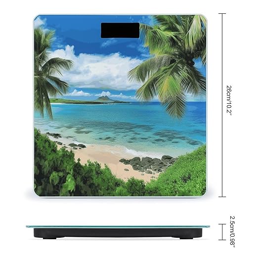 Tropical Palm Tree Hawaii Beach Bathroom Scale Weight Scale for Body WeightHighly Accurate Digital Weighing Machine Clear LED Display Digital Bathroom Body Scale 400lb/182kg