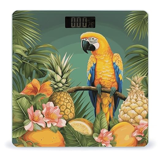 Summer Parrot Pineapple Bird Bathroom Scale Weight Scale for Body WeightHighly Accurate Digital Weighing Machine Clear LED Display Digital Bathroom Body Scale 400lb/182kg