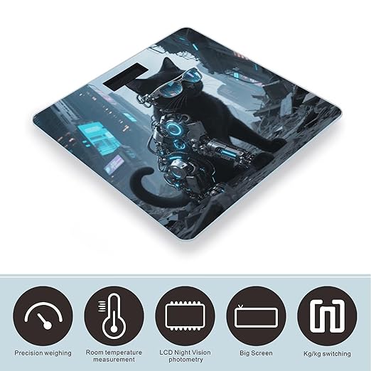 Black Cat Glasses Weight Scale Large Digital Bathroom Scales with Bright LED Display Non Slip Digital Scale and Step On Fashion Weighing Machine for Body