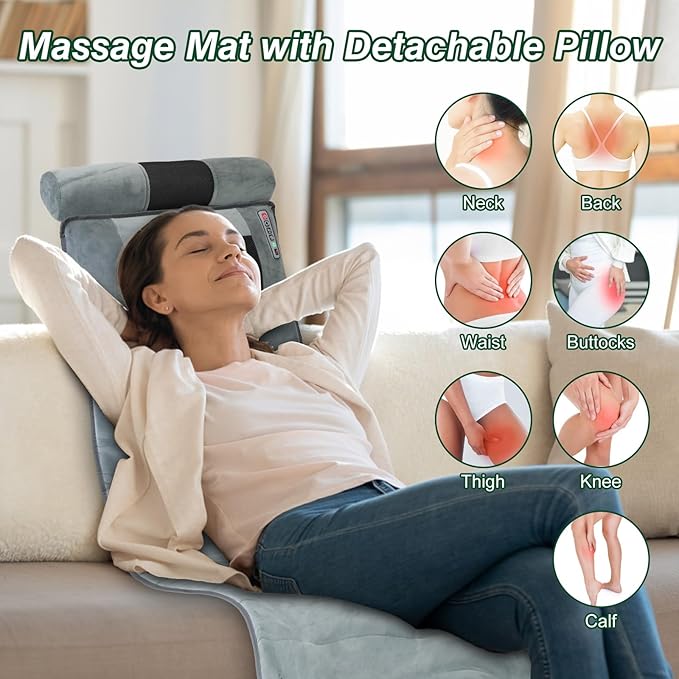 Full Body Massage Mat with Heat 10 Motors Vibration Massage Chair Pad with 3 Timer Settings Multifunctional Full Body Relaxation Seat Back Massager for Indoor Bed Sofa Chair
