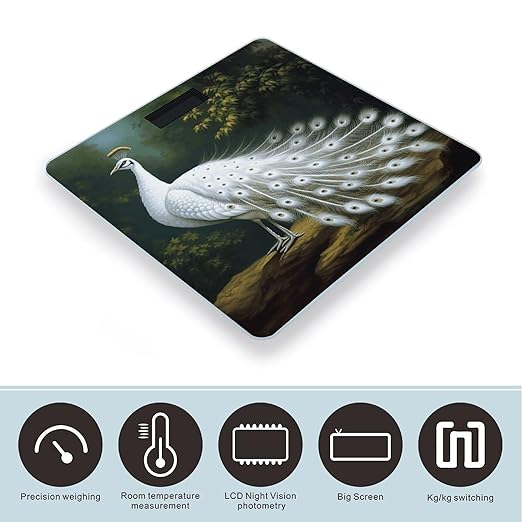 White Peacock Bathroom Scale Large LCD Backlight Display Digital Scale Rounded Corners Body Scales Automatic Power On/Off Bathroom Scales for Home Bedrooms