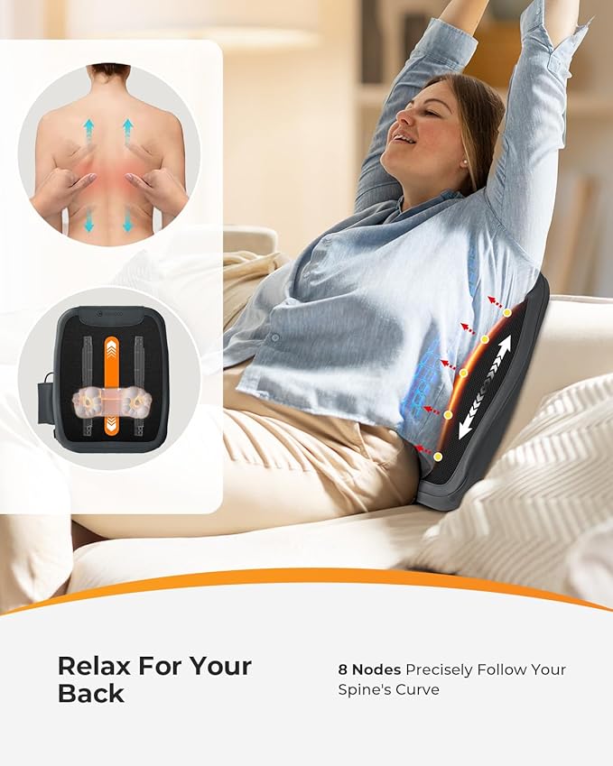 CooCoCo Shiatsu Back Massager for Pain Relief Deep Tissue FSA Eligible HSA Lower Back Massager with Heat 4D Rolling Up and Down Back Massage 2X Larger Heating Area and Faster Heating(Corded)
