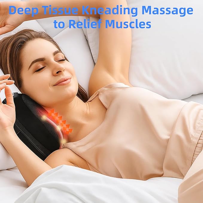 Shiatsu Back Massager for Pain Relief Deep Tissue with Heat Cordless Portable Back and Neck Massager 3D Kneading Lower Back Electric Massage Pillow for Holiday Gifts for Men Women