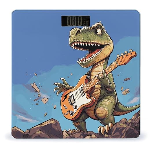Digital Bathroom Scale for Body Weight Scale with Bright LCD Display High Accuracy Step-On Technology Auto On/Off Dinosaur Playing Guitar Digital Scales 400 Lbs /180kg